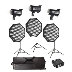 Godox 3x QT400IIM 400W (1200W) HSS Flash Strobe Complete Lighting Kit - Bundle