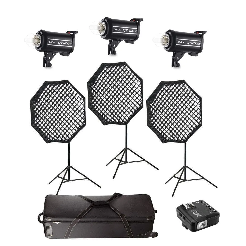 Godox 3x QT400IIM 400W (1200W) HSS Flash Strobe Complete Lighting Kit - Bundle