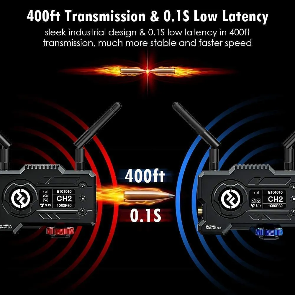 Hollyland Mars 400S PRO Wireless Video Transmission System, 1080P HDMI SDI Transmitter and Receiver, 0.08s Latency, 400ft Range, 8 Channels, 4 APP Monitoring, 3-Way Power Supply, 3 Scene Modes
