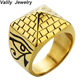 Horus Eyes Anubis Triangle Pyramid Ring Stainless Steel ring