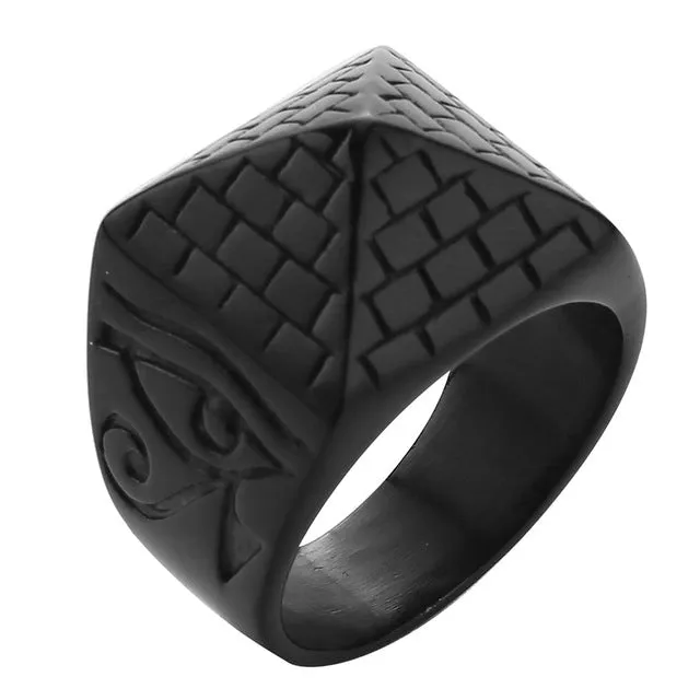 Horus Eyes Anubis Triangle Pyramid Ring Stainless Steel ring