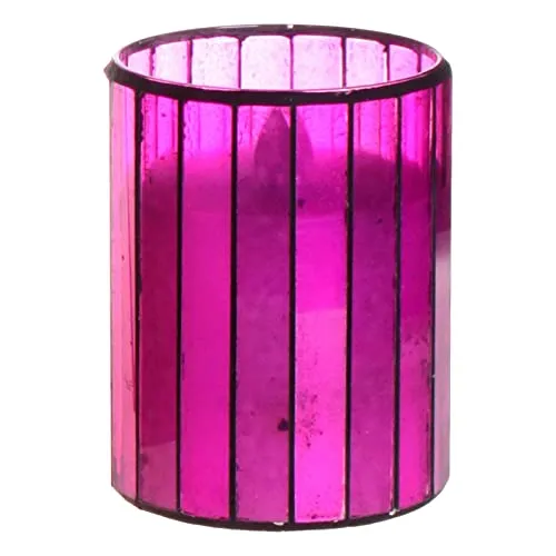 JAZZY PEARLS Battery Operated Candle Purple Glass Warm Light Flameless Candle 4 Inch H