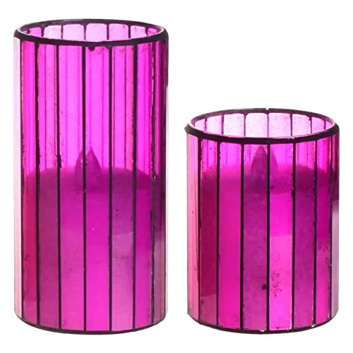 JAZZY PEARLS Battery Operated Candle Purple Glass Warm Light Flameless Candle 4 Inch H