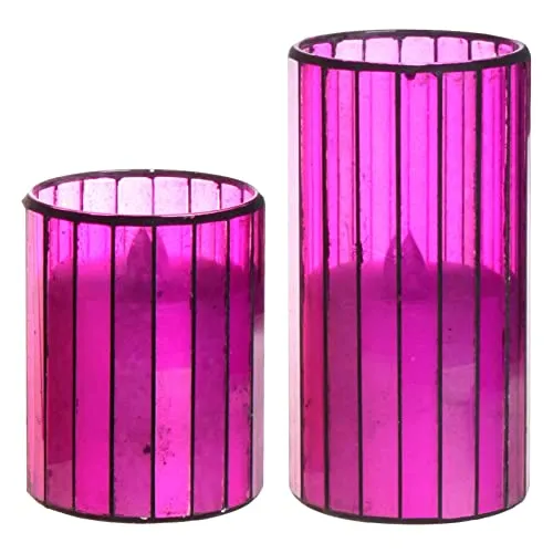JAZZY PEARLS Battery Operated Candle Purple Glass Warm Light Flameless Candle 4 Inch H