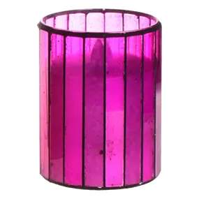 JAZZY PEARLS Battery Operated Candle Purple Glass Warm Light Flameless Candle 4 Inch H