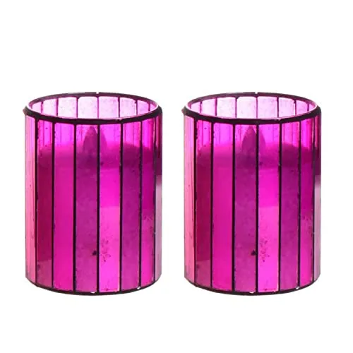 JAZZY PEARLS Battery Operated Candle Purple Glass Warm Light Flameless Candle 4 Inch H