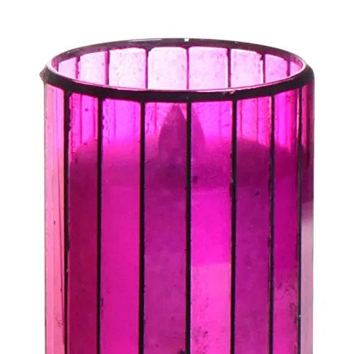 JAZZY PEARLS Battery Operated Candle Purple Glass Warm Light Flameless Candle 4 Inch H