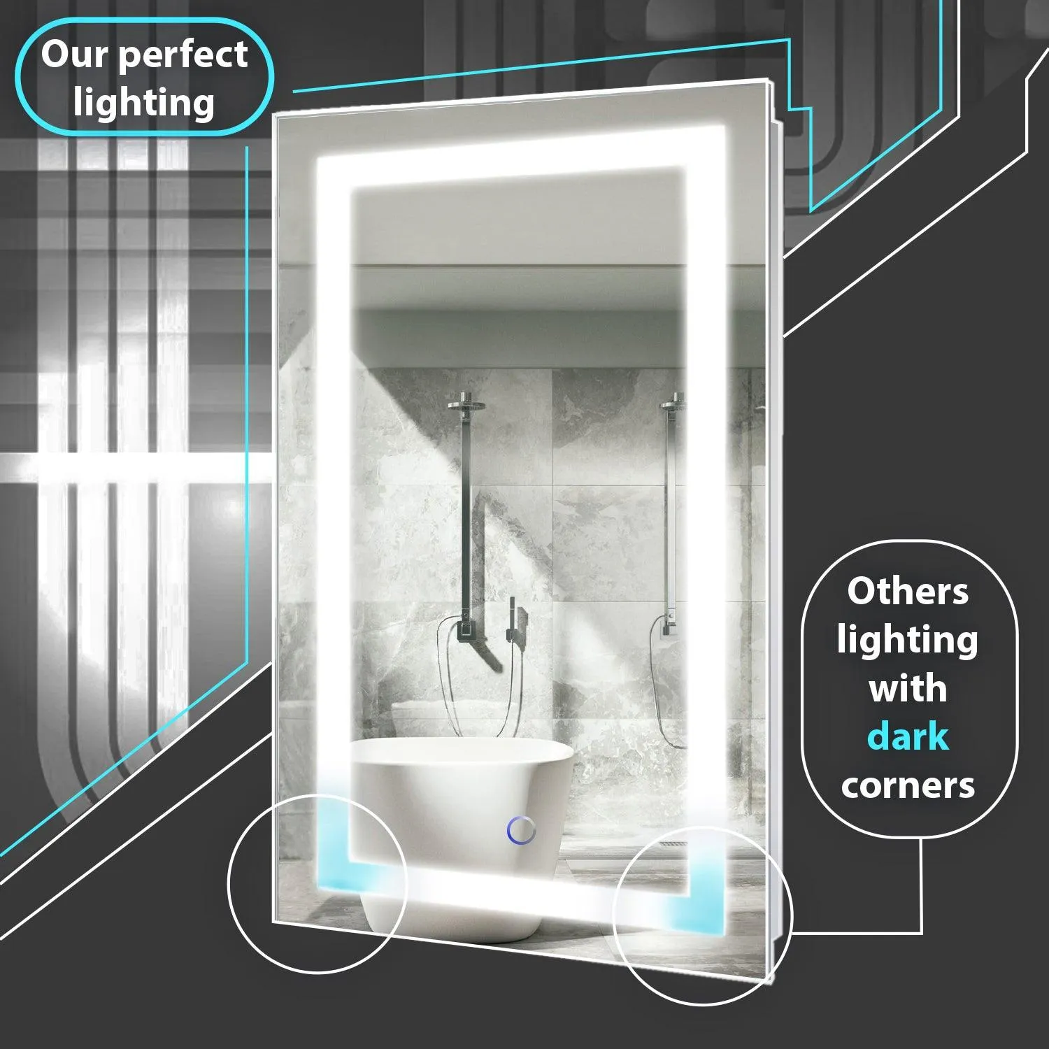 Krugg Icon 20″ x 32″ LED Bathroom Mirror With Dimmer & Defogger