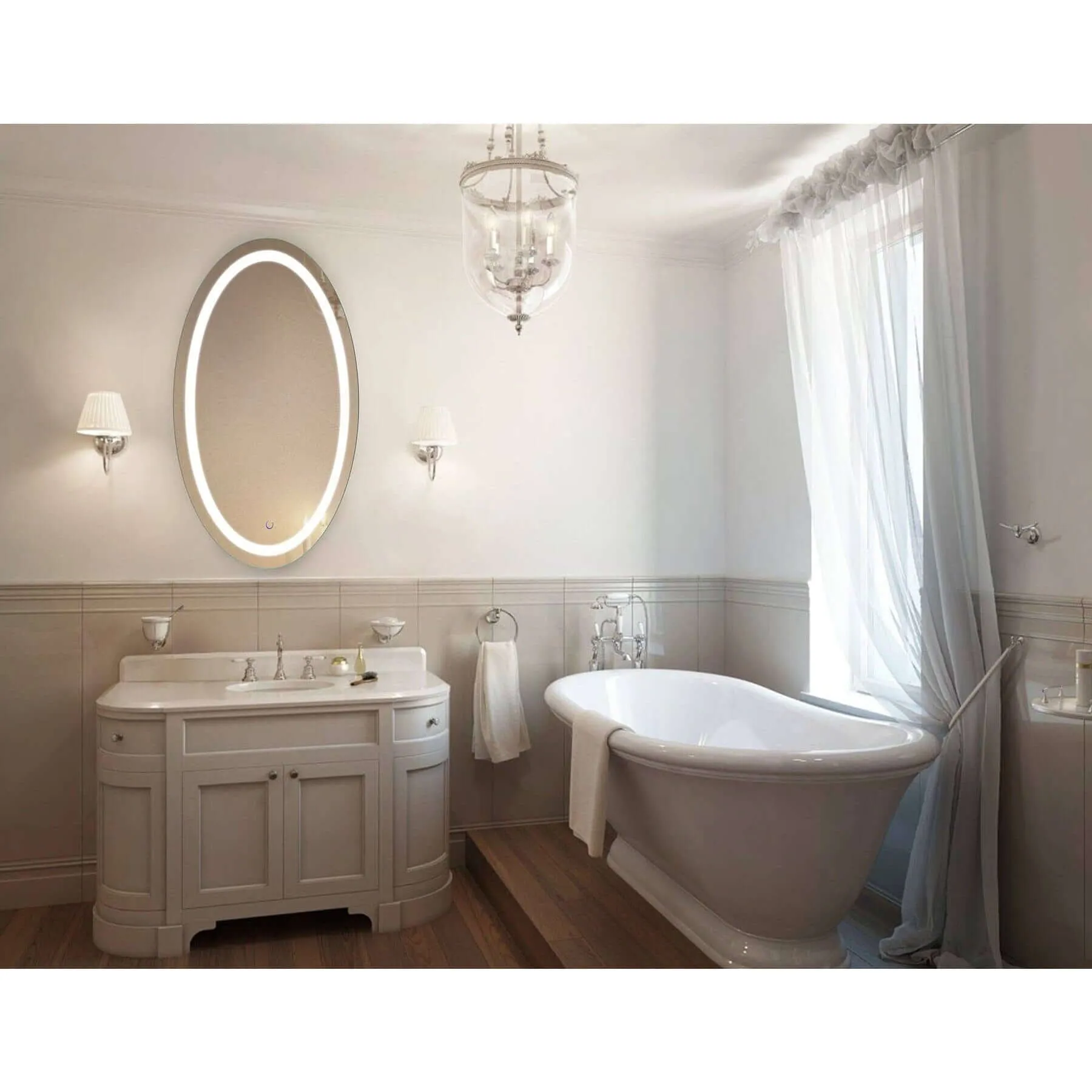 Krugg Icon Oval 24 x 42 LED Bathroom Mirror - Dimmer/Dimmer