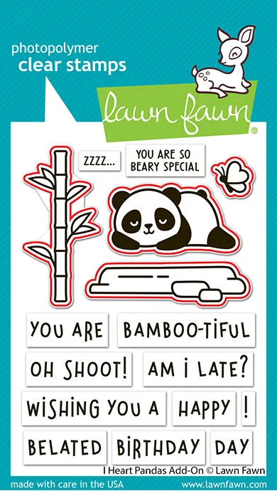 LAWN FAWN: I Heart Pandas Add-on | Stamp, Coloring Stencil & Die Bundle