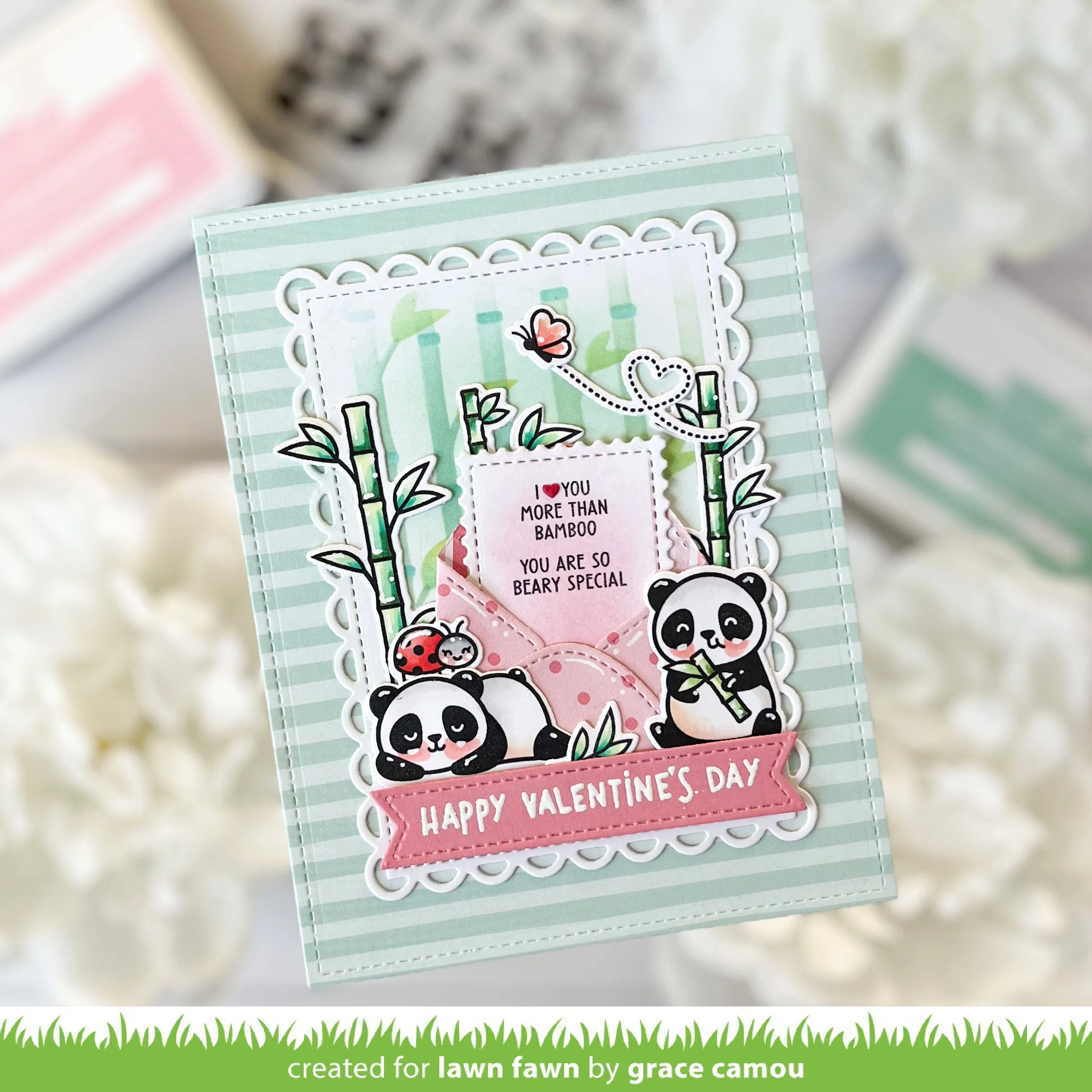 LAWN FAWN: I Heart Pandas Add-on | Stamp, Coloring Stencil & Die Bundle