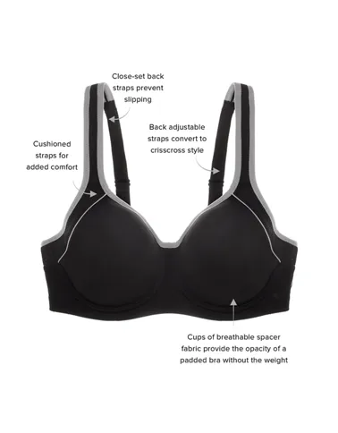 Lindsey Sport Contour Bra In Black & Lilac Gray - Wacoal
