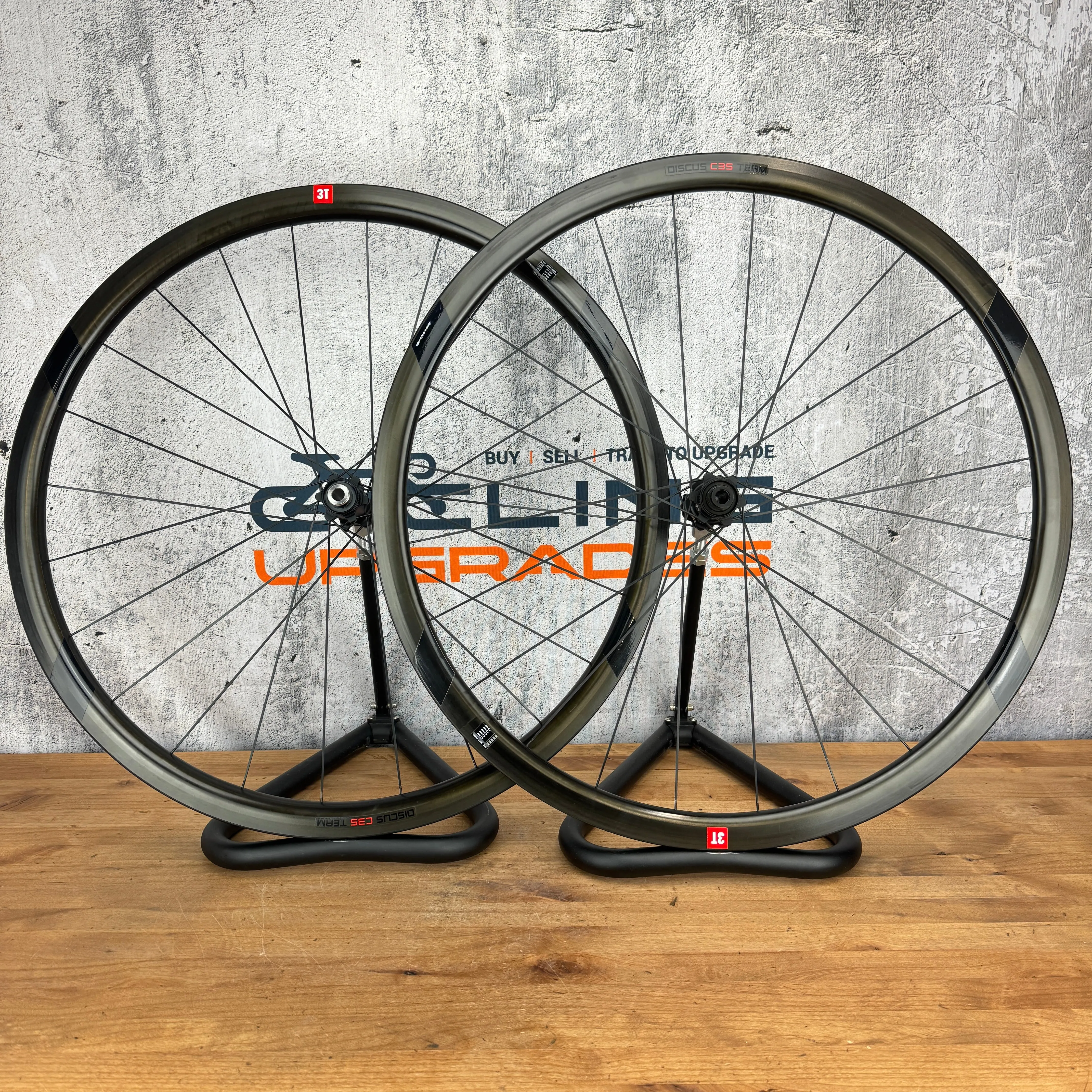 Low Mile! 3T Discus C35 Team Stealth Carbon Disc Brake Clincher Wheelset 700c