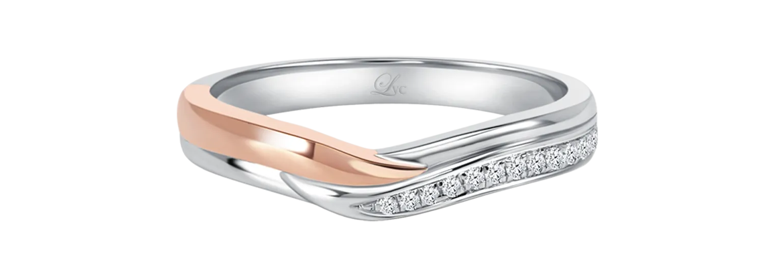 LVC Perfection Hope Wedding Band in White and Rose Gold with Diamonds