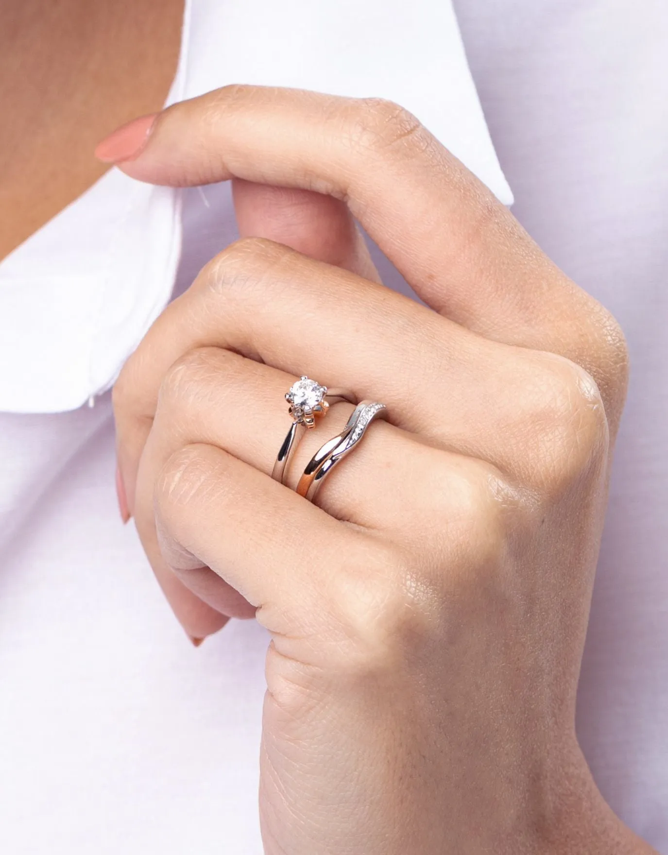 LVC Perfection Hope Wedding Band in White and Rose Gold with Diamonds