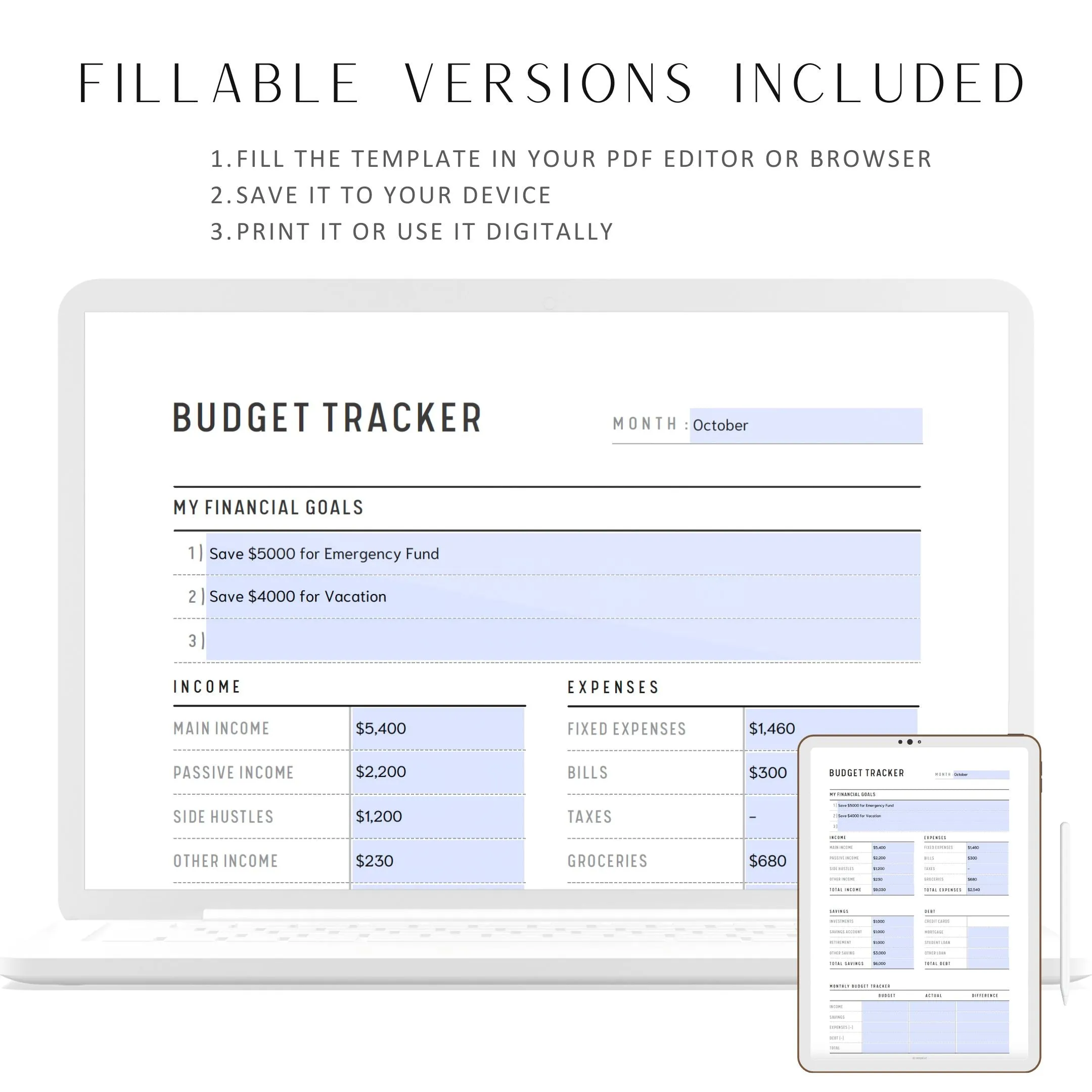 Minimalist Monthly Budget Tracker - M058