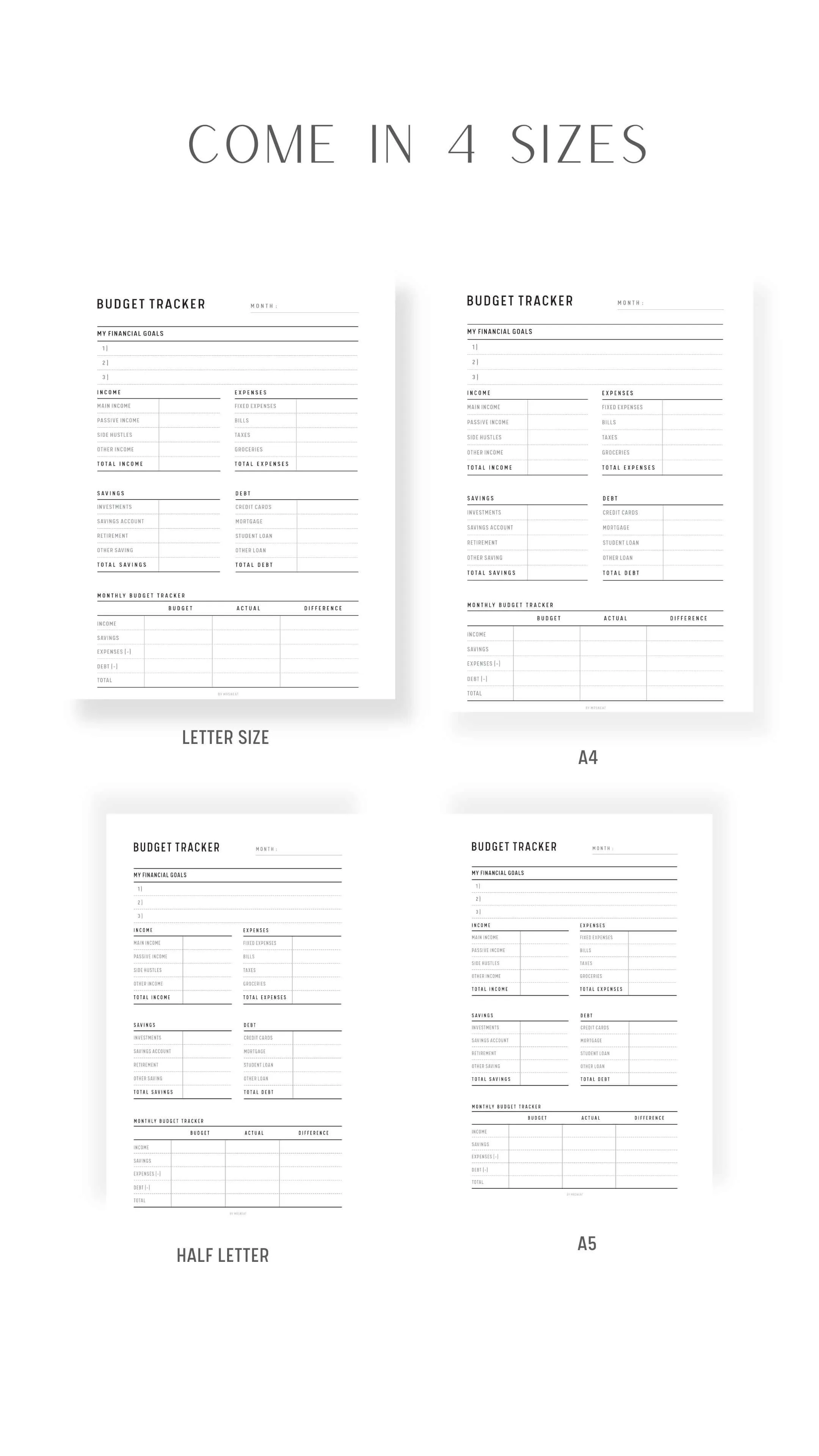 Minimalist Monthly Budget Tracker - M058