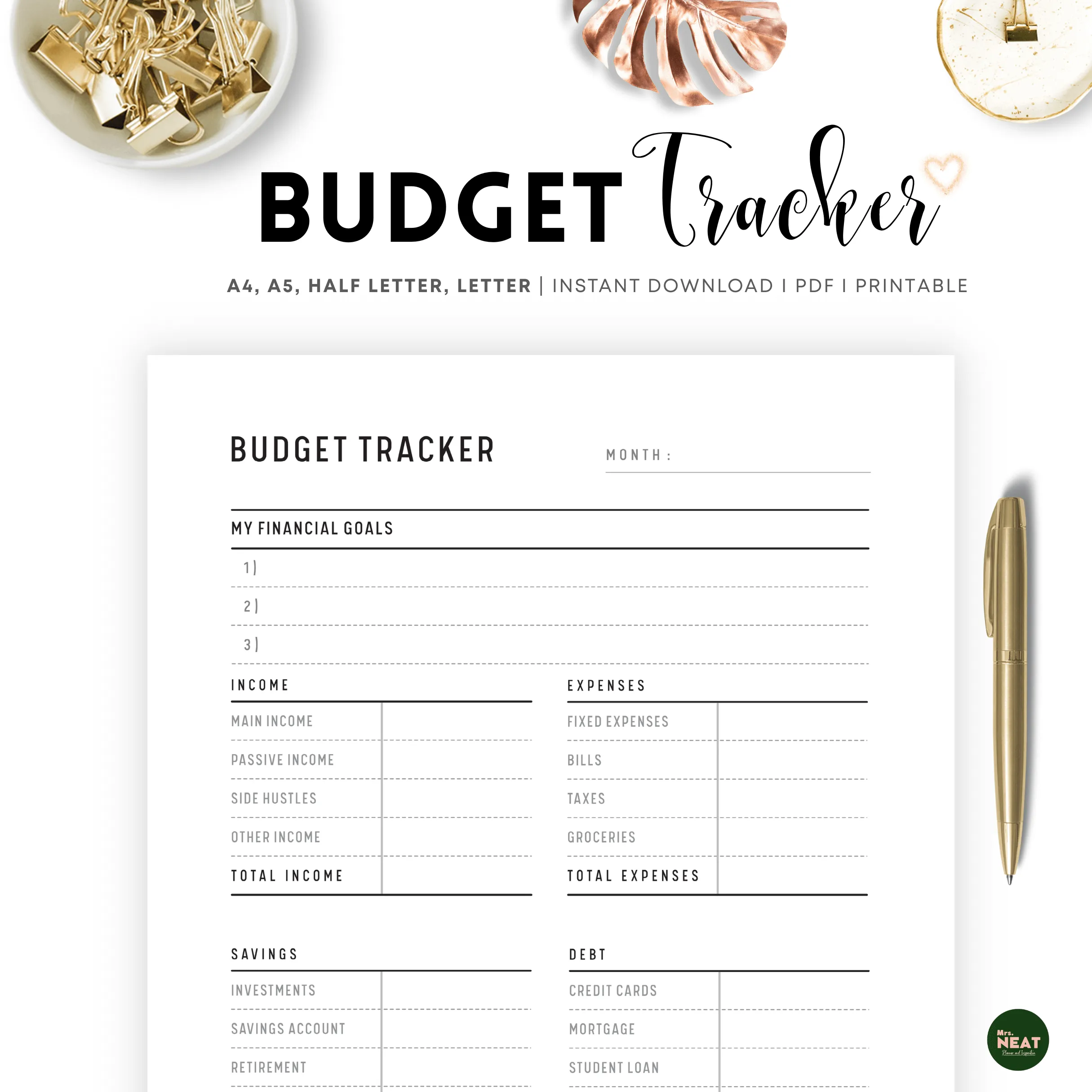 Minimalist Monthly Budget Tracker - M058