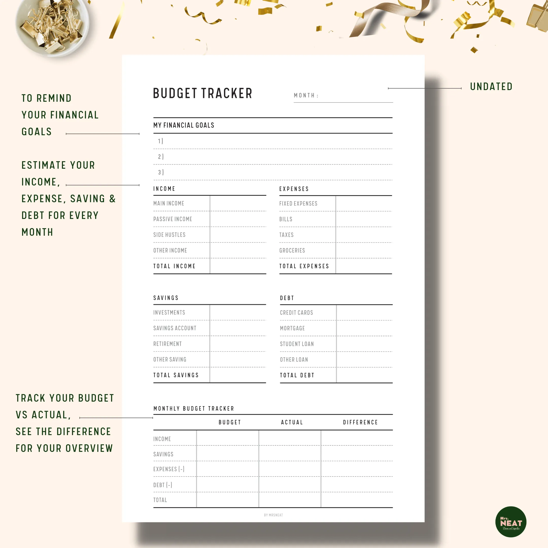 Minimalist Monthly Budget Tracker - M058