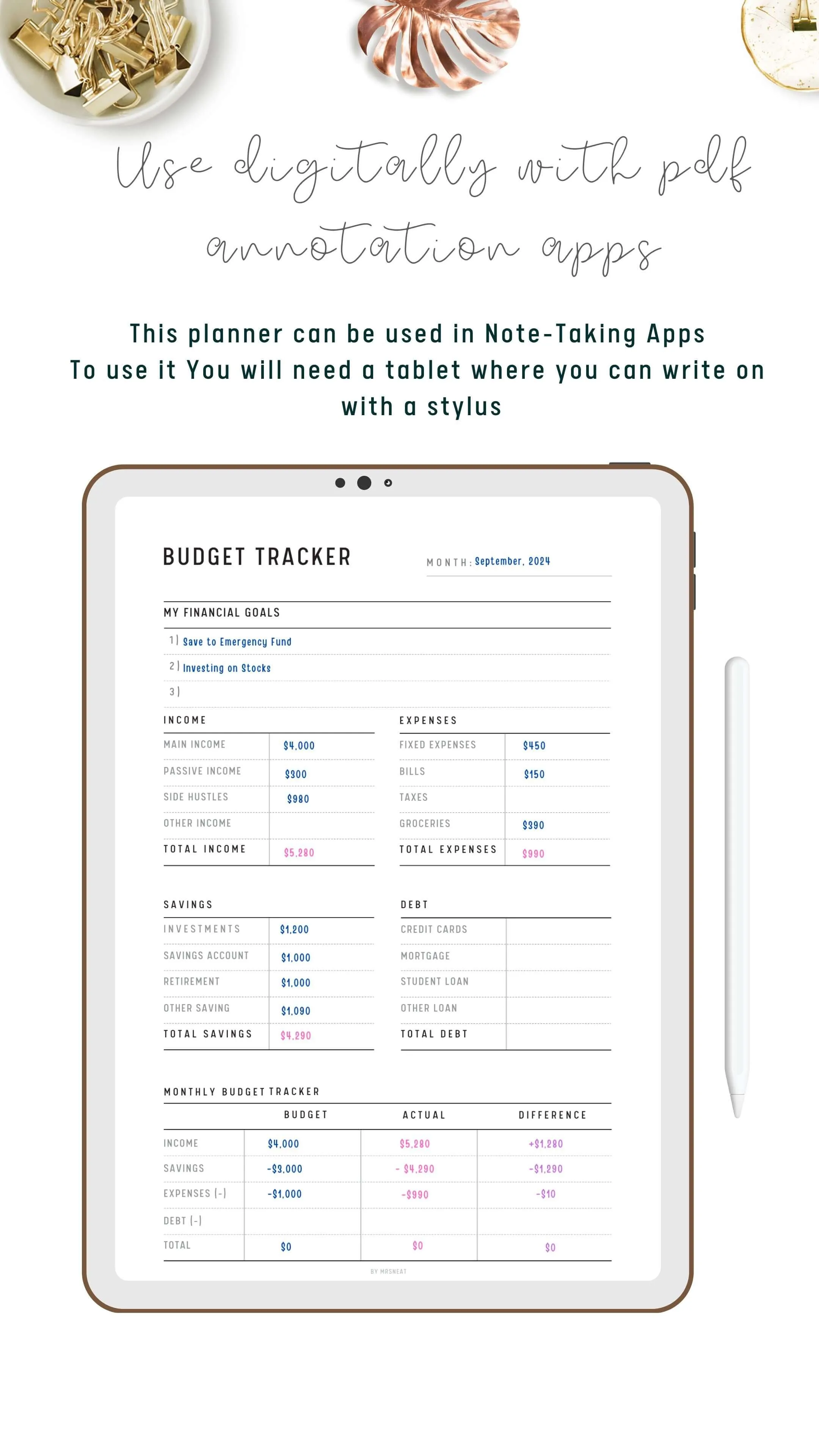 Minimalist Monthly Budget Tracker - M058