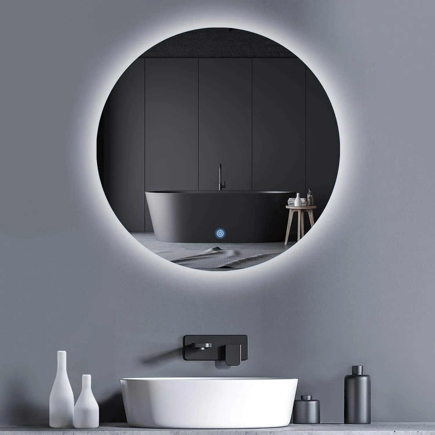 MIRPLUS 24'' Round LED Bathroom Mirror Backlit Frameless Anti-fog Dimmable Mirror