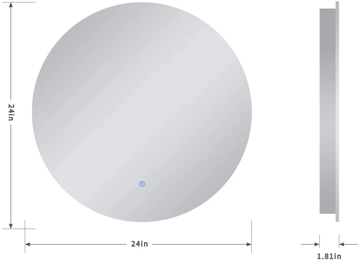 MIRPLUS 24'' Round LED Bathroom Mirror Backlit Frameless Anti-fog Dimmable Mirror
