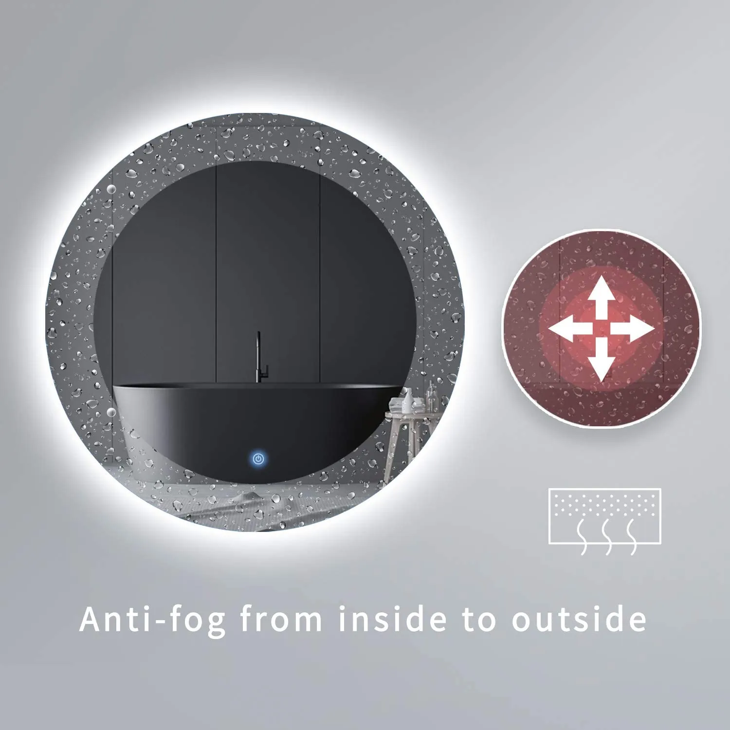MIRPLUS 24'' Round LED Bathroom Mirror Backlit Frameless Anti-fog Dimmable Mirror