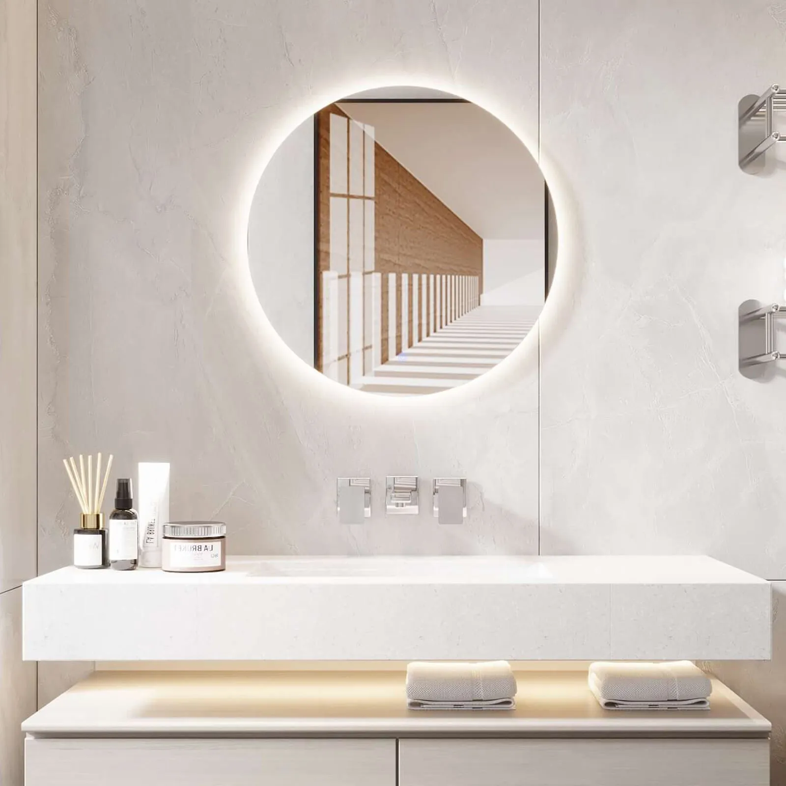 MIRPLUS 24'' Round LED Bathroom Mirror Backlit Frameless Anti-fog Dimmable Mirror