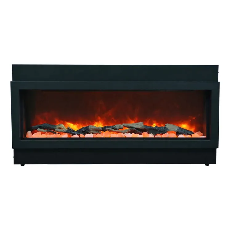 Panorama Built-In-XT 40" Wide Deep Indoor/Outdoor Built-In Electric Fireplace with Black Steel Surround