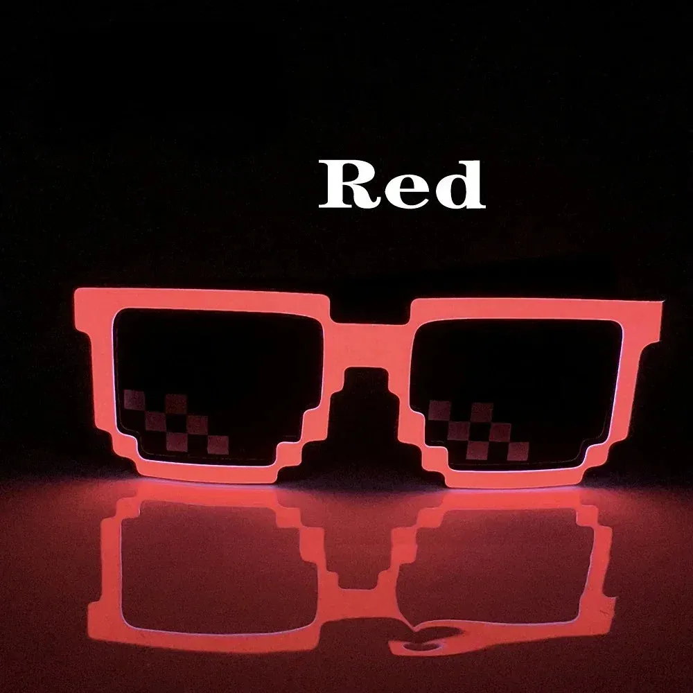 Pixel DJ LED Glasses Glow Pixelated Sunglasses Cartoon Style Neon Glow Glasses Glow in The Dark Party Costume Cosplay