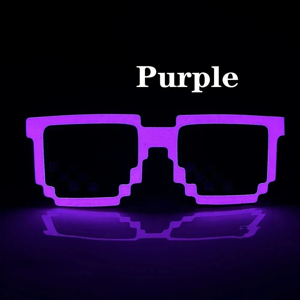 Pixel DJ LED Glasses Glow Pixelated Sunglasses Cartoon Style Neon Glow Glasses Glow in The Dark Party Costume Cosplay