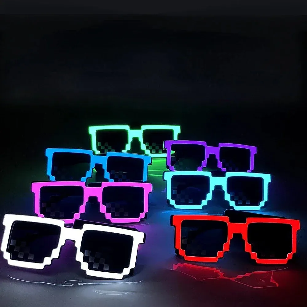 Pixel DJ LED Glasses Glow Pixelated Sunglasses Cartoon Style Neon Glow Glasses Glow in The Dark Party Costume Cosplay