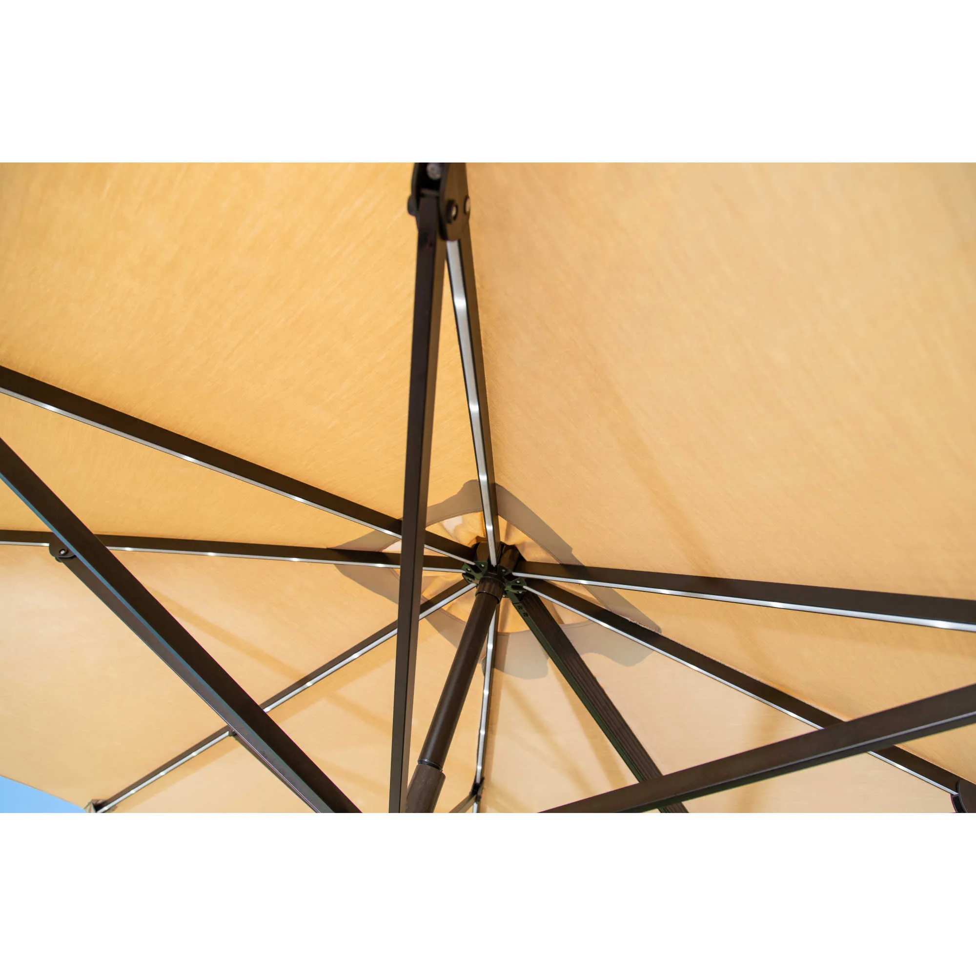 Santorini Fiesta 10-ft Square Cantilever Umbrella with Solar Lights in Sunbrella Acrylic Fabric