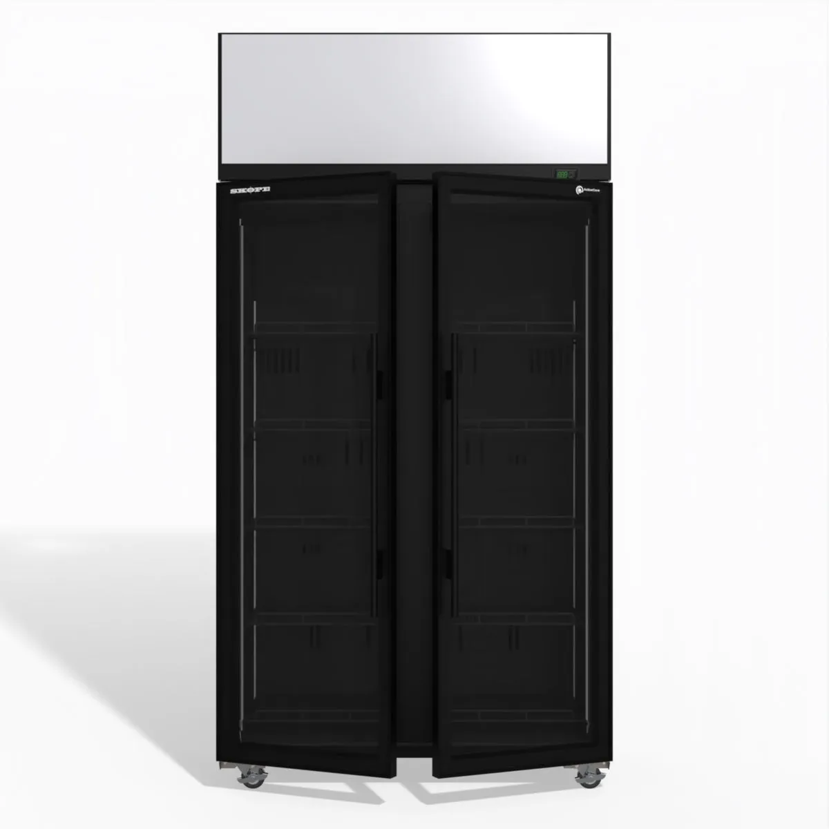 Skope TME1000N-AC 2 Glass Door Display or Storage Fridge, Lit Sign