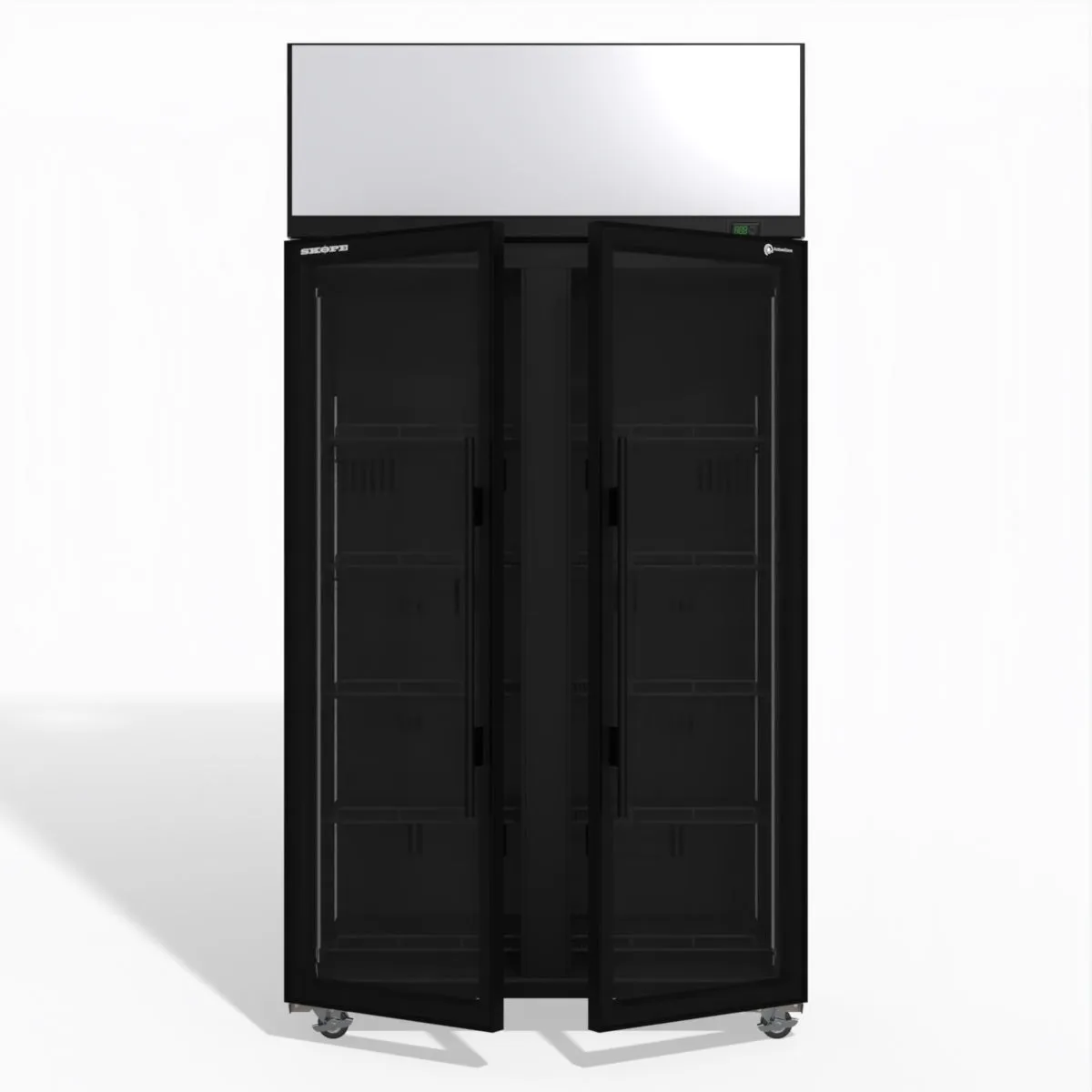 Skope TME1000N-AC 2 Glass Door Display or Storage Fridge, Lit Sign