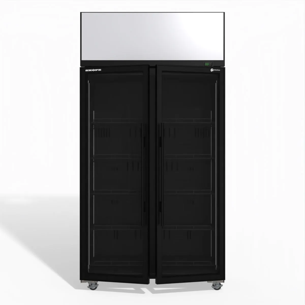 Skope TME1000N-AC 2 Glass Door Display or Storage Fridge, Lit Sign