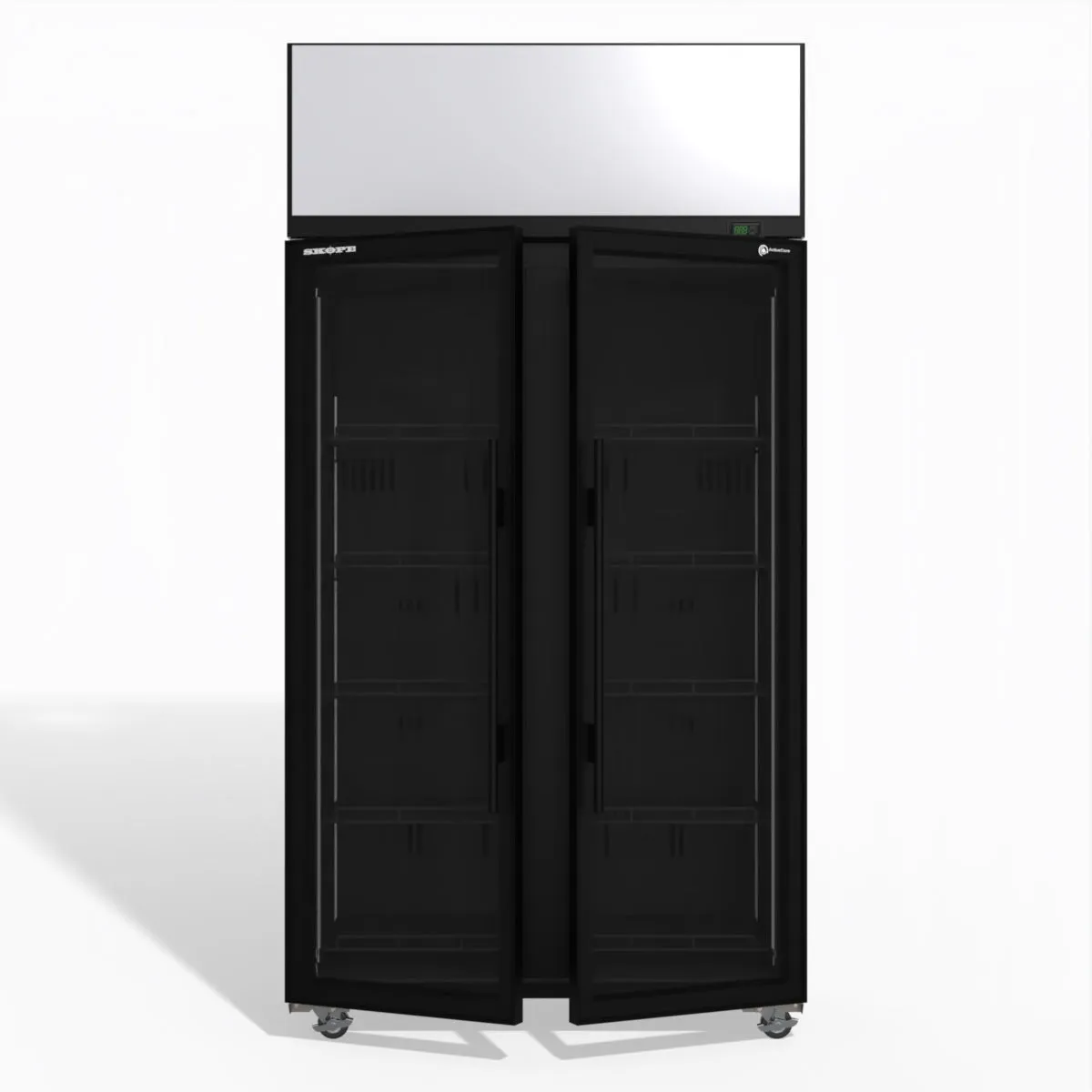 Skope TME1000N-AC 2 Glass Door Display or Storage Fridge, Lit Sign