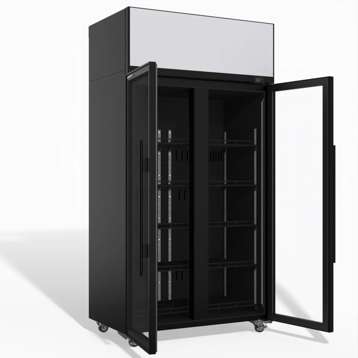 Skope TME1000N-AC 2 Glass Door Display or Storage Fridge, Lit Sign