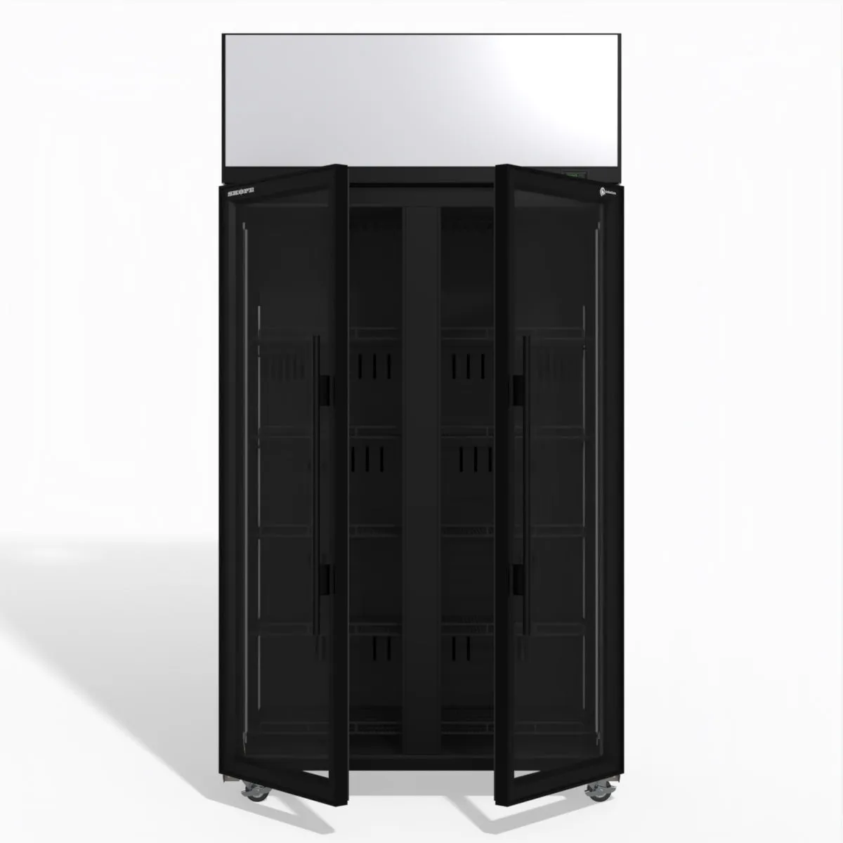 Skope TME1000N-AC 2 Glass Door Display or Storage Fridge, Lit Sign