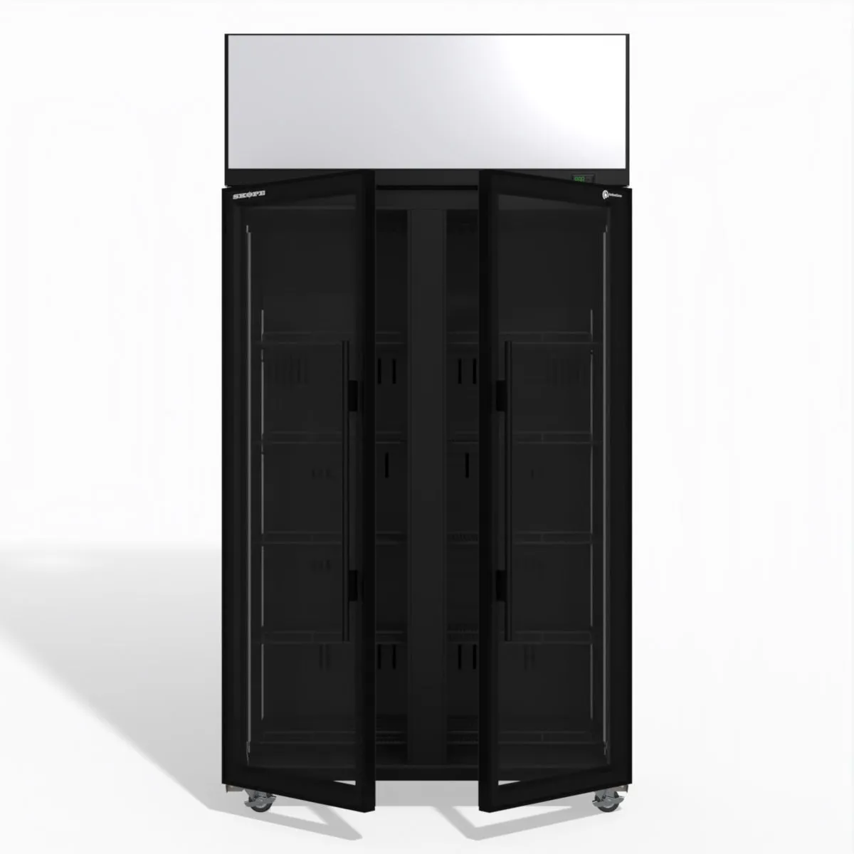 Skope TME1000N-AC 2 Glass Door Display or Storage Fridge, Lit Sign