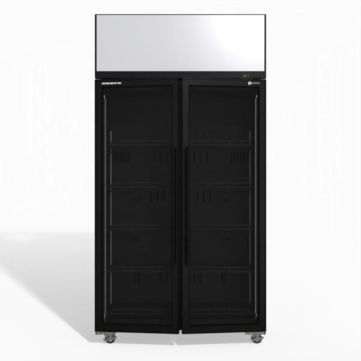 Skope TME1000N-AC 2 Glass Door Display or Storage Fridge, Lit Sign