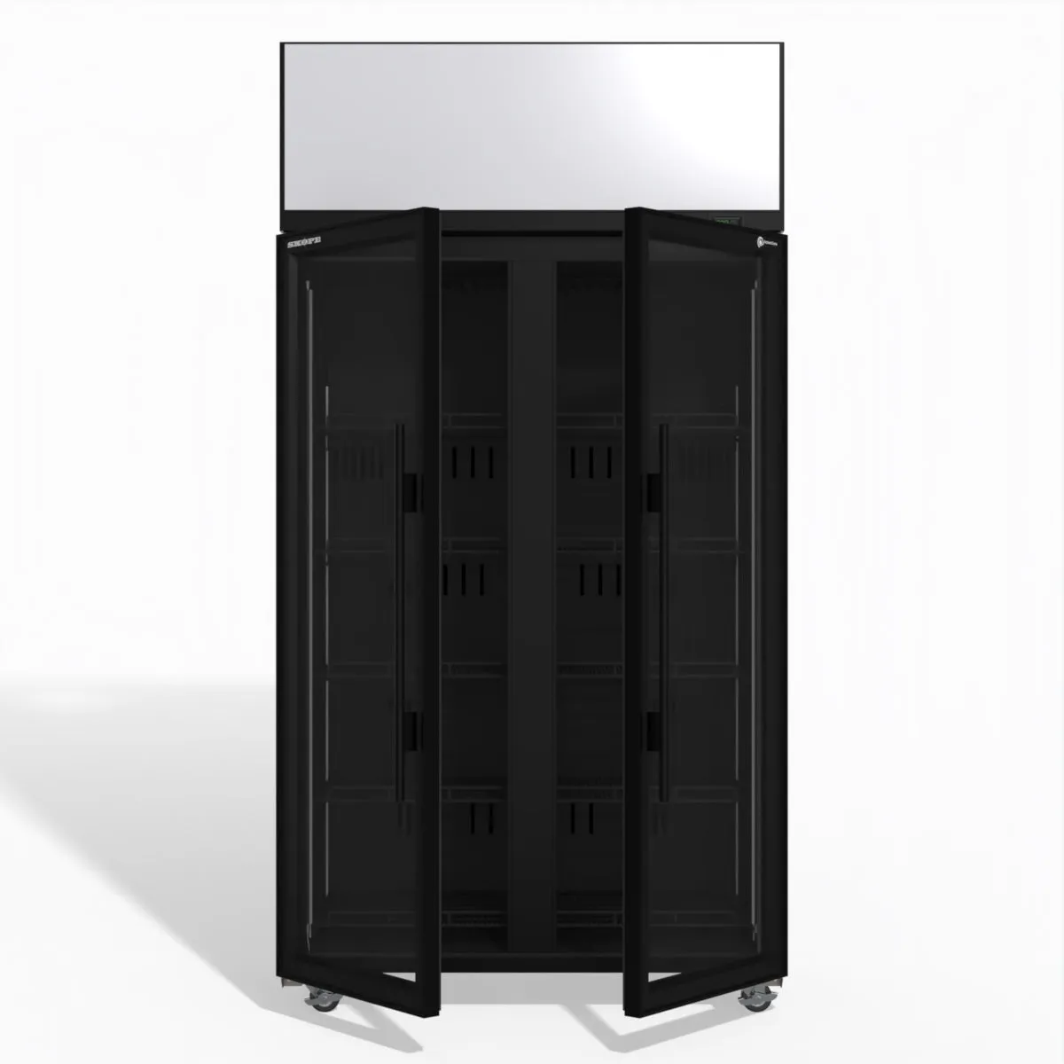 Skope TME1000N-AC 2 Glass Door Display or Storage Fridge, Lit Sign