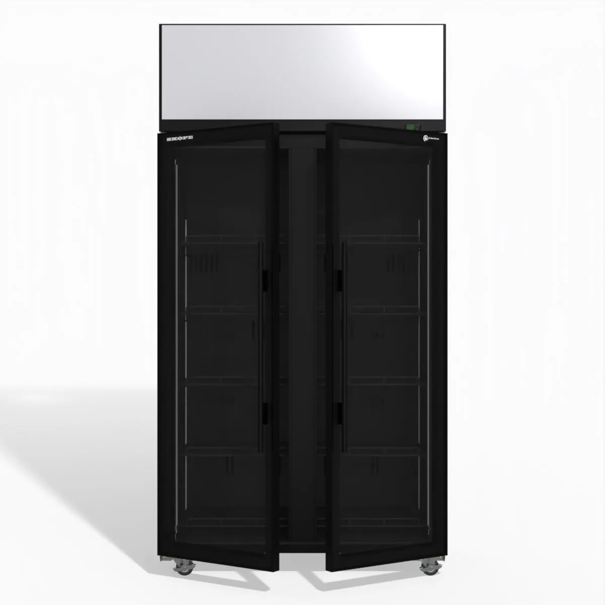Skope TME1000N-AC 2 Glass Door Display or Storage Fridge, Lit Sign