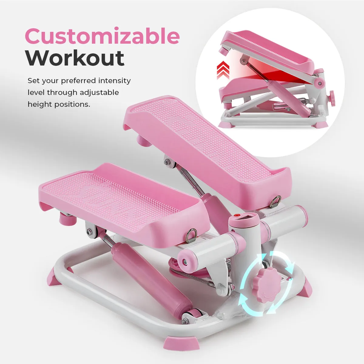 Smart Pink Mini Stepper with Resistant Bands