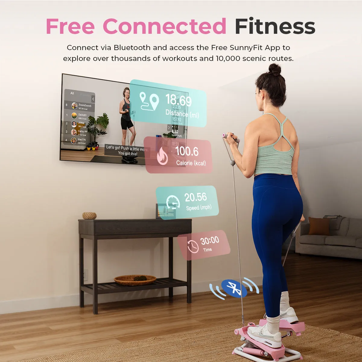 Smart Pink Mini Stepper with Resistant Bands
