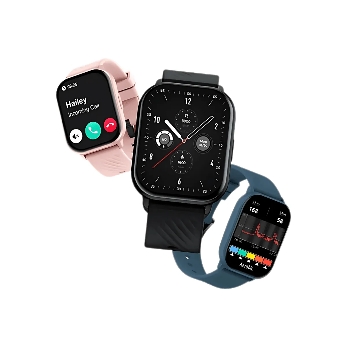 Smart Watch, 2.03" HD display, health & fitness tracking, notifications, music controls, waterproof, Bluetooth 5.2, rubber band, 220-300mAh battery.