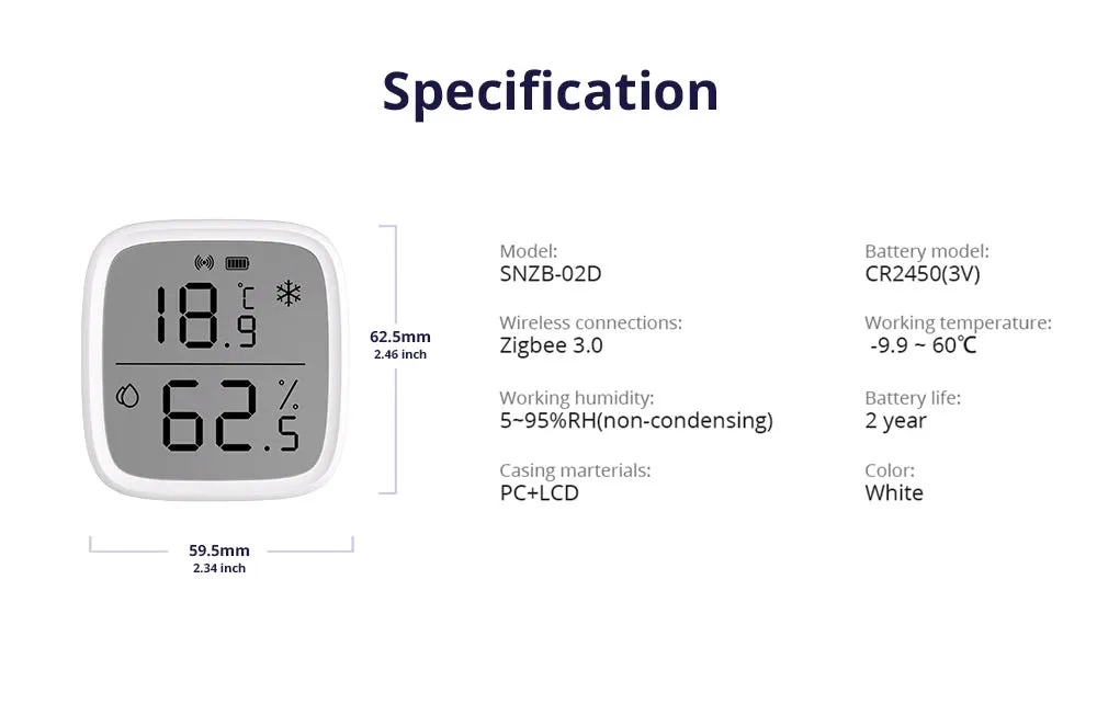 SONOFF SNZB-02D Zigbee LCD Temperature & Humidity Sensor