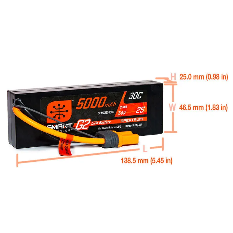 Spektrum 5000mAh 2S 30C Smart G2 Hardcase LiPo Battery: IC5
