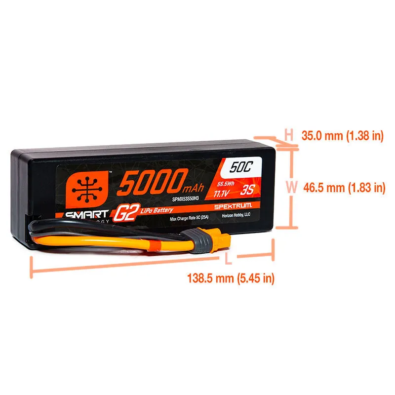 Spektrum SPMX53S50H3 5000mAh 3S 11.1V Smart G2 LiPo 50C Hard Case; IC3