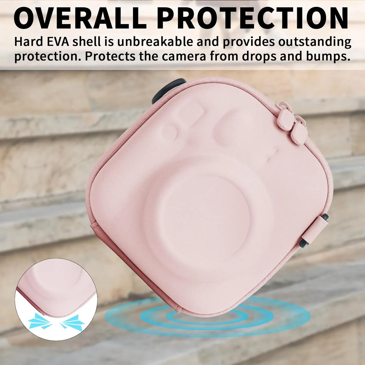 Universal Protective Camera Case for Fujifilm Instax Mini 12 11 9 8 SE 7  40, Instant Camera Bag Hard EVA Case with Shoulder Strap- Blossom Pink
